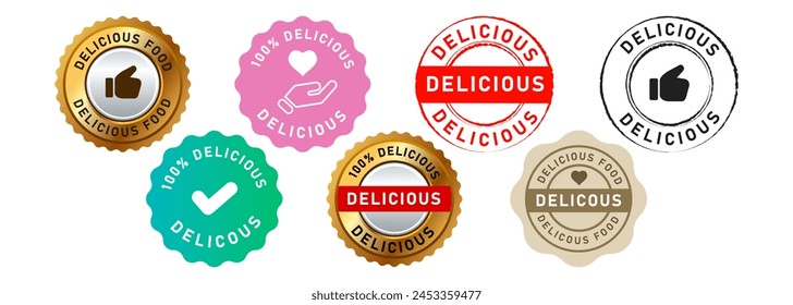 delicious circle stamp and sela badge label sticker sign for yummy cuisine food