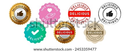 delicious circle stamp and sela badge label sticker sign for yummy cuisine food