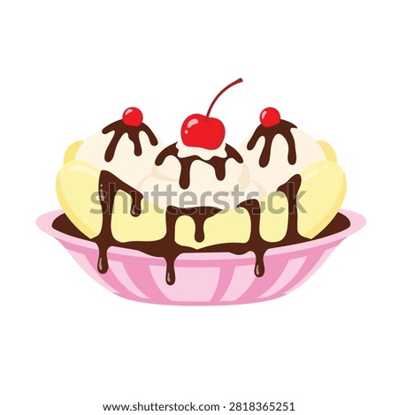 Delicious Classic Banana Split Dessert with Vanilla Ice Cream, Chocolate Syrup, and Red Cherries
