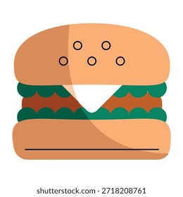 Delicioso icono clásico de la hamburguesa en estilo plano