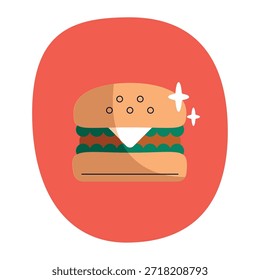 Delicioso icono clásico de la hamburguesa en estilo plano