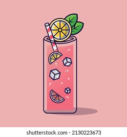 Delicious cocktail cup drawing vector art on a light-pink background.