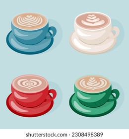 Delicious coffee cappuccino and latte cup collection. Drink vector illustration design