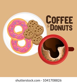 delicious coffee cup and donuts