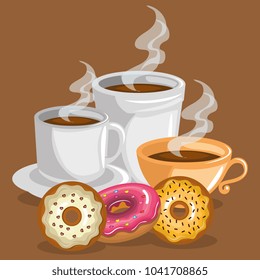 delicious coffee cup and donuts