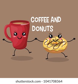 delicious coffee cup and donuts kawaii character