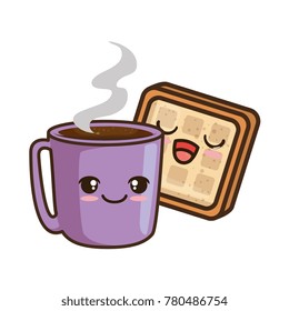 delicious coffee cup with slice bread kawaii character