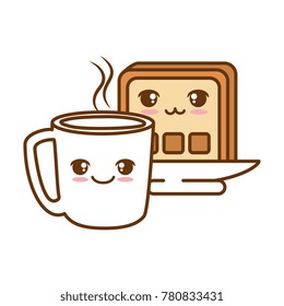 delicious coffee cup with slice bread kawaii character