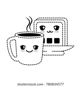 delicious coffee cup with slice bread kawaii character