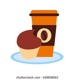 delicious coffee with cupcake