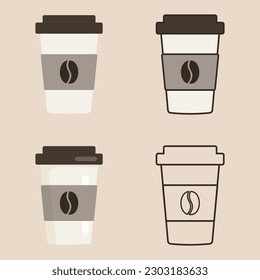Delicious coffee paper cup icon with coffee beans. Drink vector illustration design