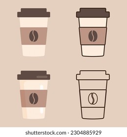 Delicious coffee paper cup icon with coffee beans. Drink vector illustration design	
