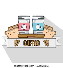 delicious coffee plastic cup and breads slice