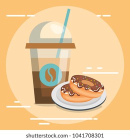 delicious coffee plastic pot and donut