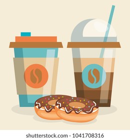 delicious coffee plastic pot and donut