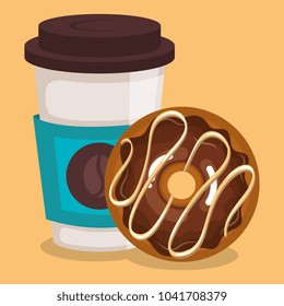 delicious coffee plastic pot and donut