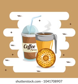 delicious coffee plastic pot and donut