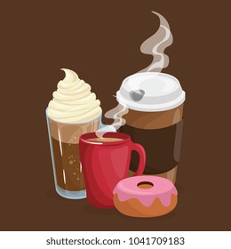delicious coffee plastic pot and donut