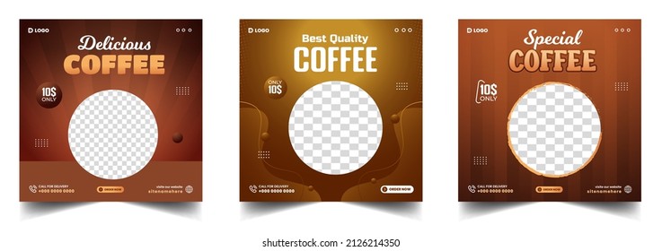delicious coffee shop food menu social media post promotion web banner design. coffee social media post banner design