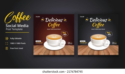 Delicious Coffee Social Media post, Coffee Social Media Post Template, Coffee Shop Social Media Template