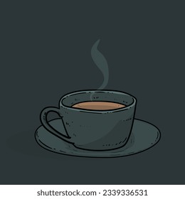Delicioso café o té con taza verde sobre fondo verde oscuro vector ilustración moderna