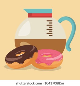 delicious coffee in teapot and donuts