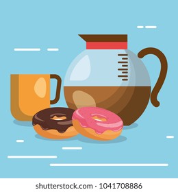 delicious coffee in teapot and donuts