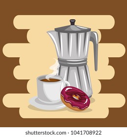 delicious coffee in teapot and donuts