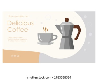 Delicious Coffee web page with geyser coffee maker