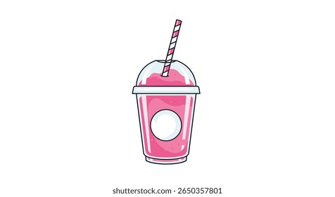 Delicious cold pink beverage refreshing summer drink with a straw
