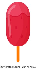 Delicious colored ice cream on a stick with pieces of fruit. A juicy summer element for the design. Vector image on a white isolated background