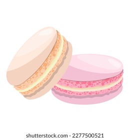 Deliciosos pasteles de macarón de colores sobre blanco. Galletas, bollería, macarón de comida dulce.