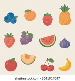 Delicious and colorful flat vector fruit illustrations.

