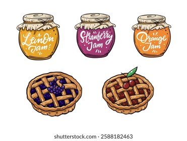 Delicious and colorful jams and pies, ideal for baking, spreading on bread, and savoring delightful flavors