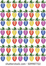 Delicious colorful strawberry pattern. Blue, yellow,red and violet strawberry.
