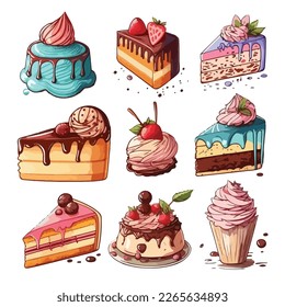 Delicious colorful sweets collection. Cake collection.