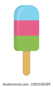 Delicious colorful three-layer ice cream on a white background. Colorful background. Sweet food.