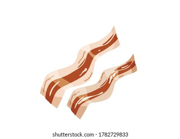 Delicious cooked bacon strips isolated on white background. I choose sweet positive life, design concept.