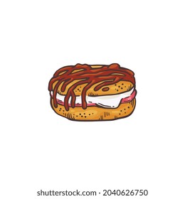Delicious cookie with cream and jam, sketch vector illustration isolated on white background. Cartoon icon of baked sweet dessert for restaurants and food packaging.