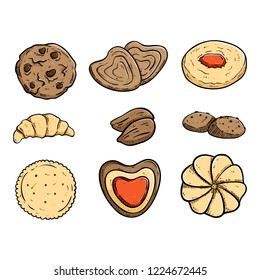 delicious cookies collection with colored hand drawn style