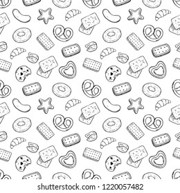 delicious cookies seamless pattern with hand drawn or sketch style on white background