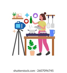 Delicious Cooking Demonstration Video Flat Vector Illustration