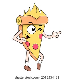 delicious cool style pizza slice, vector illustration art. doodle icon image kawaii.