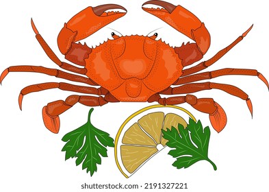 Delicious crab, a slice of lemon, two leaves of fragrant parsley