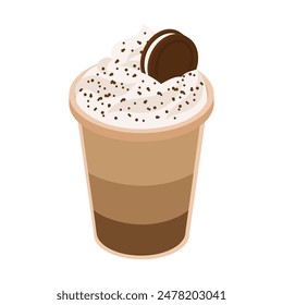 Delicious Cream Iced Mocha Coffee vector illustration on transparent background, ice cream with chocolate oreo