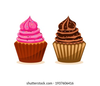 Delicious creamy cup cake. Celebration cupcake icon vector design