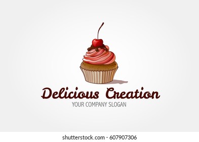 Delicious Creation Vector Logo Template. Sweet Cake is a bakery logo in very light pinks and pastel colors. Logo templates which can be used for cake shop or any others business related.