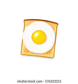 Delicious crisp toast with fried egg vector icon on white background