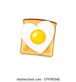 Delicious crisp toast with heart shaped fried egg vector icon