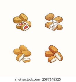 Delicious and crispy chicken nuggets, realistically illustrated in high-quality vector artwork. Perfect for food-related designs, menus, packaging, and culinary branding.